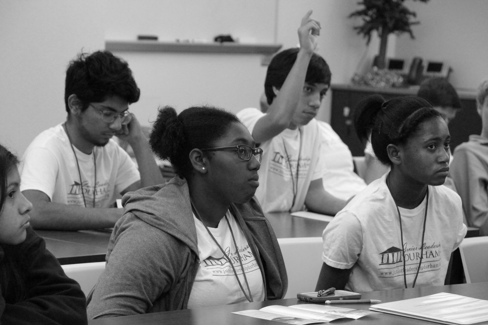 Junior Leaders Durham session with a student raising a hand